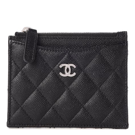 chanel zip card holder black|Chanel caviar quilted card holder.